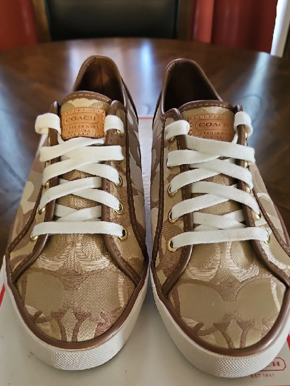 Coach Khaki Signature Low-Top Women Sneakers with White Laces - Picture 3 of 11